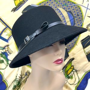 Nine West asymmetrical Brim Wool & Leather Fedora
